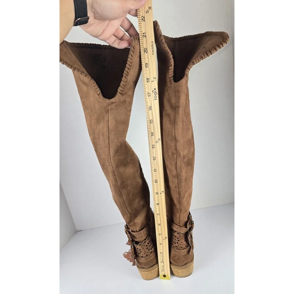 Not Rated Over The Knee Boots Womens Size 6.5 Brown Suede Block Heel Side Zip